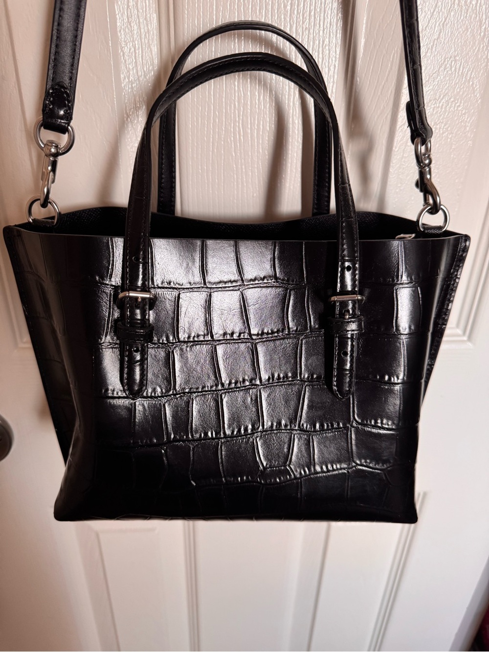 Coach Black Croc-Embossed Satchel with Removable Strap - Picture 7 of 7
